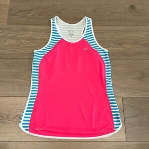 NIKE Hot Pink‎ Blue Striped Dri-Fit Training Running Active Tank Top Size Small